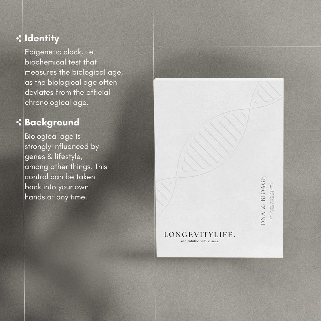 A DNA & Bioage product with identity and background information.