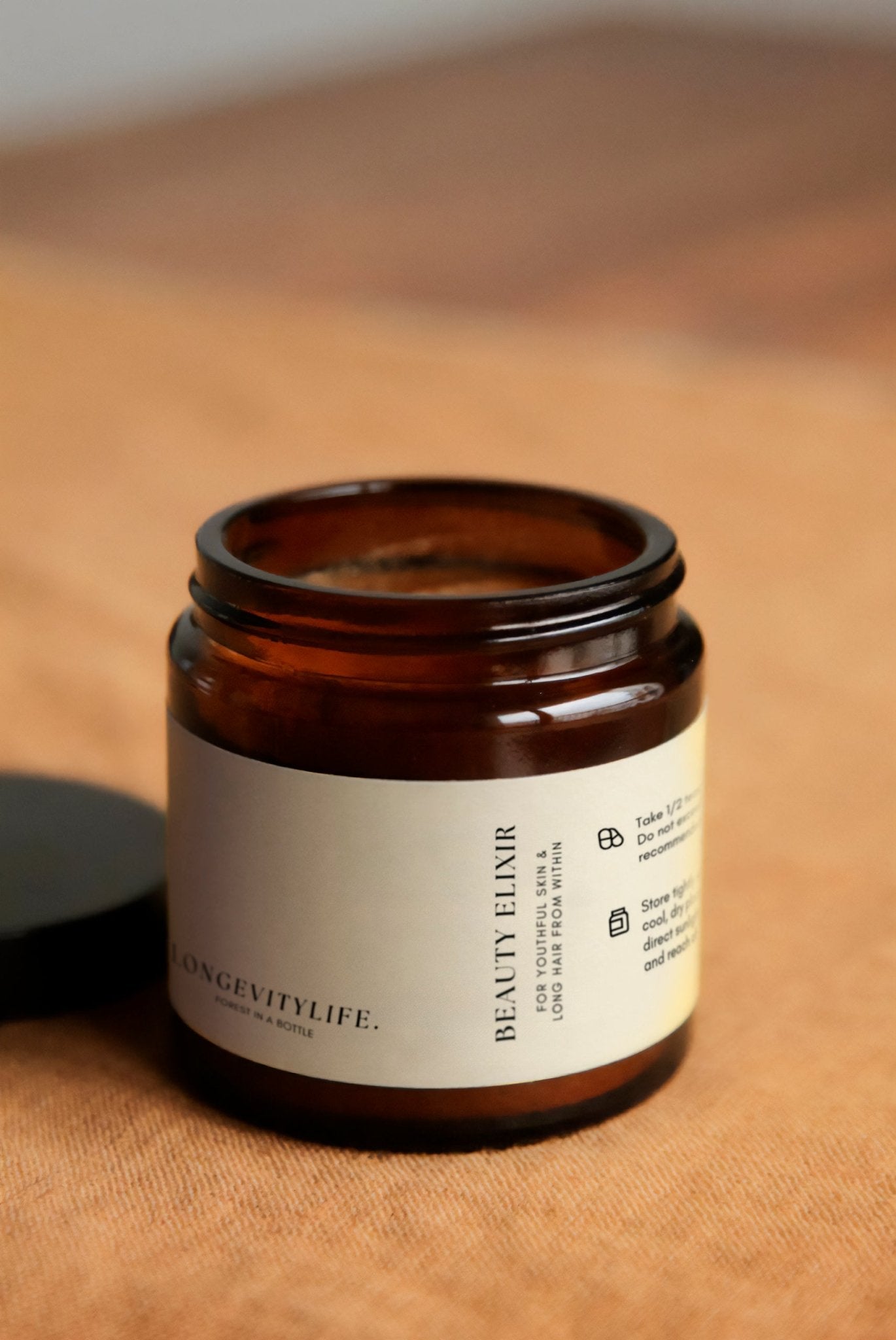 Beauty Elixir, made by LongevityLife, on fabric.