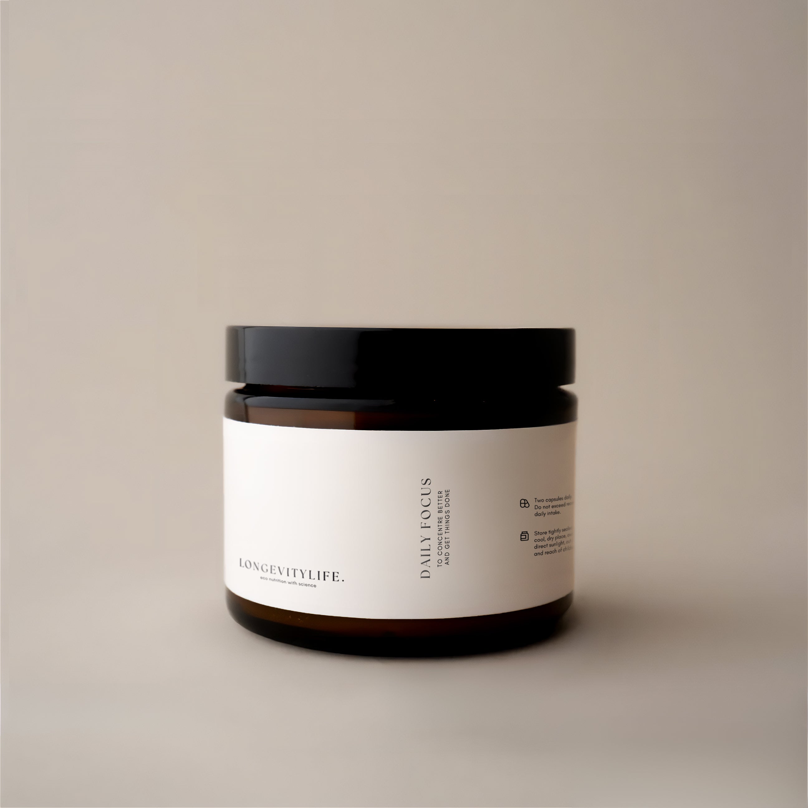 A jar of Daily Focus placed on a table, highlighting its smooth surface and luxurious appeal.