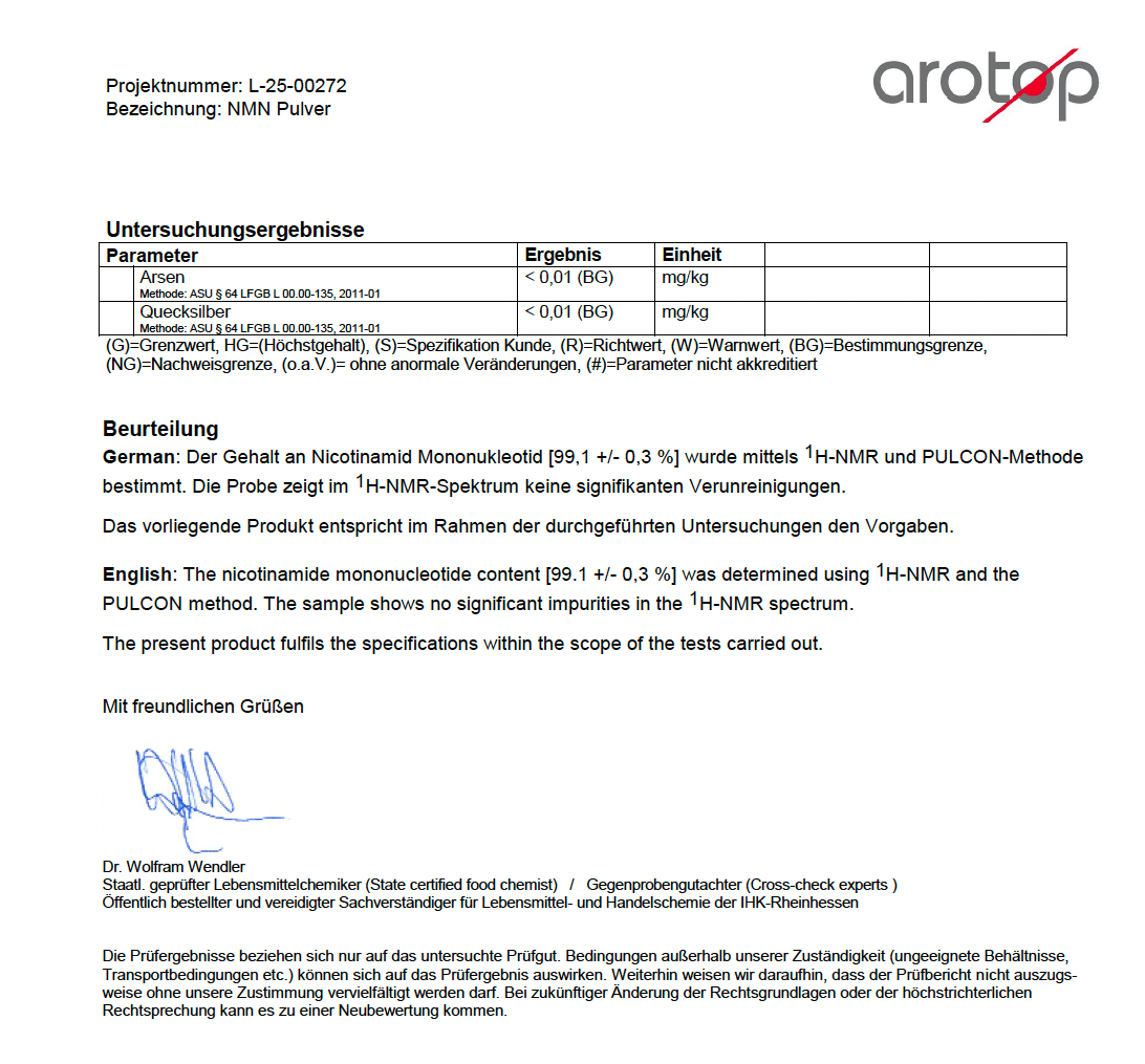 A paper and parameters with the analysis reports of the products.