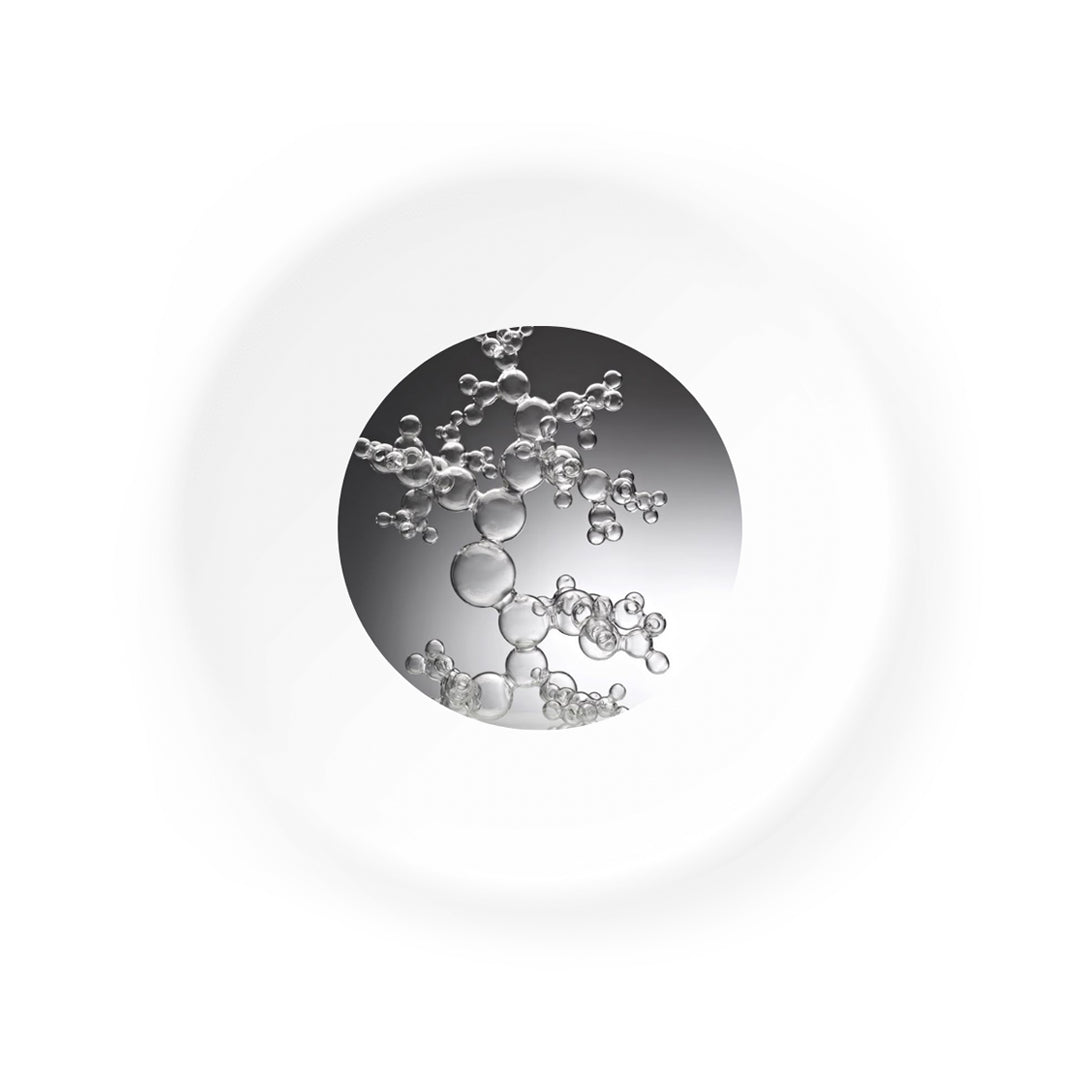 A white background featuring a black and white illustration of bubbles, creating a minimalist and artistic design.
