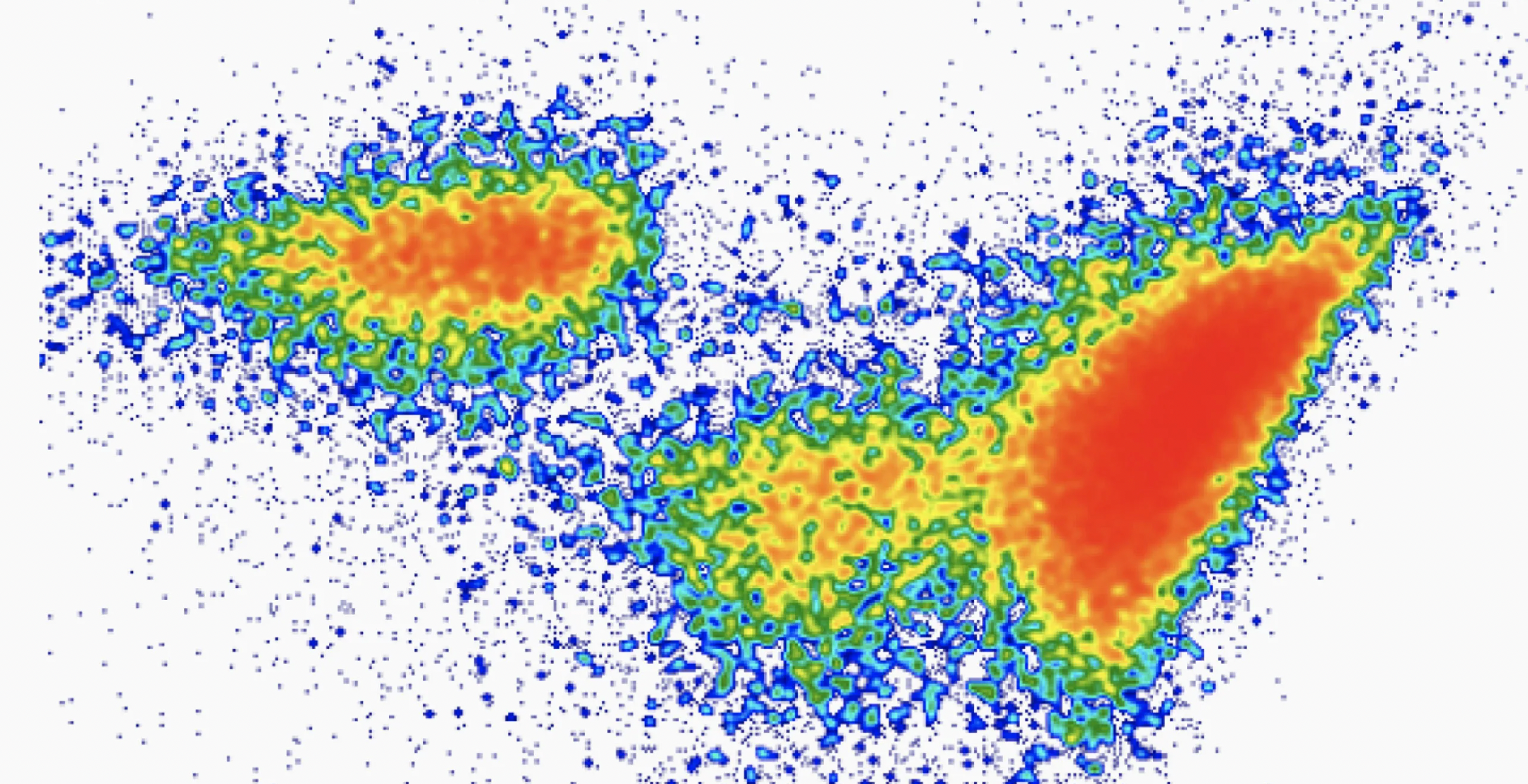 A computer-generated image of a vibrant red and yellow microorganisms.
