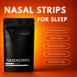 Nasal strips pouch next to a list of product features
