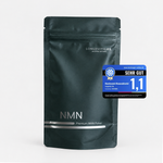 Uthever NMN powder by LongevityLife, front of the pouch with the Sehr gut 1.1 test seal