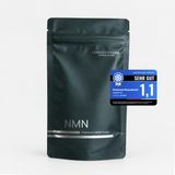Uthever NMN powder by LongevityLife, front of the pouch with the Sehr gut 1.1 test seal