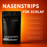 Beutel Nasenstrips neben einer Liste der Produktmerkmale
