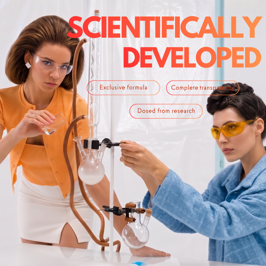 Two scientists wearing safety glasses at a laboratory apparatus