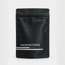 LongevityLife nasal strips, black pouch with 30 strips, front