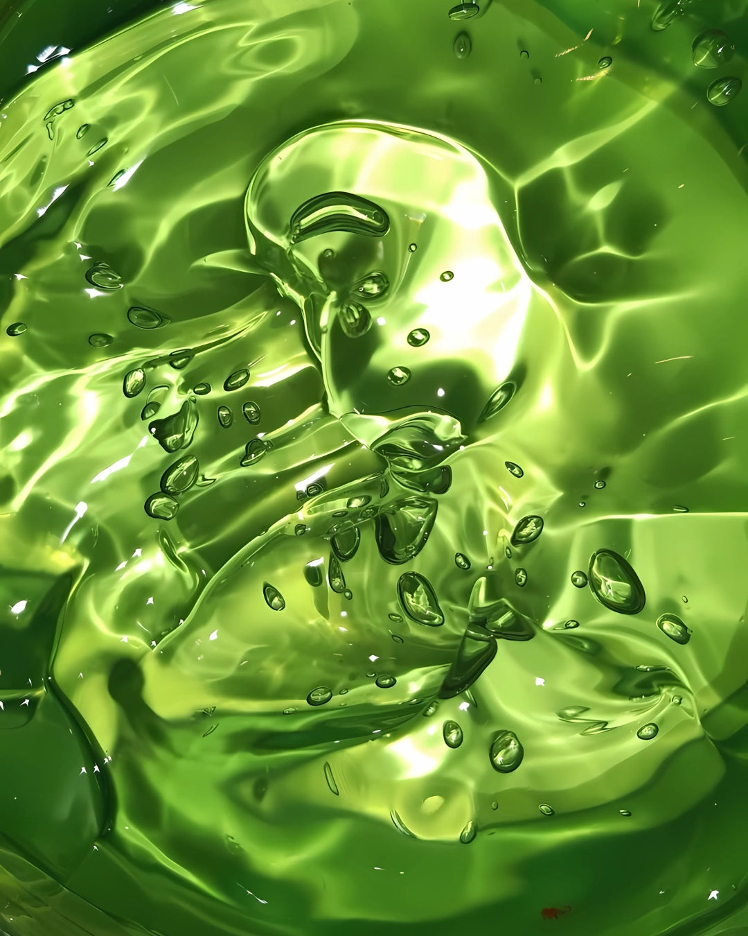 A stream of aloe vera is being poured into a bowl, creating a splash effect.