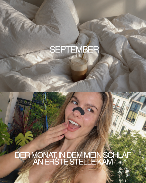 Collage September, der Monat, in dem der Schlaf an erste Stelle kam, mit LongevityLife Nasenstrip
