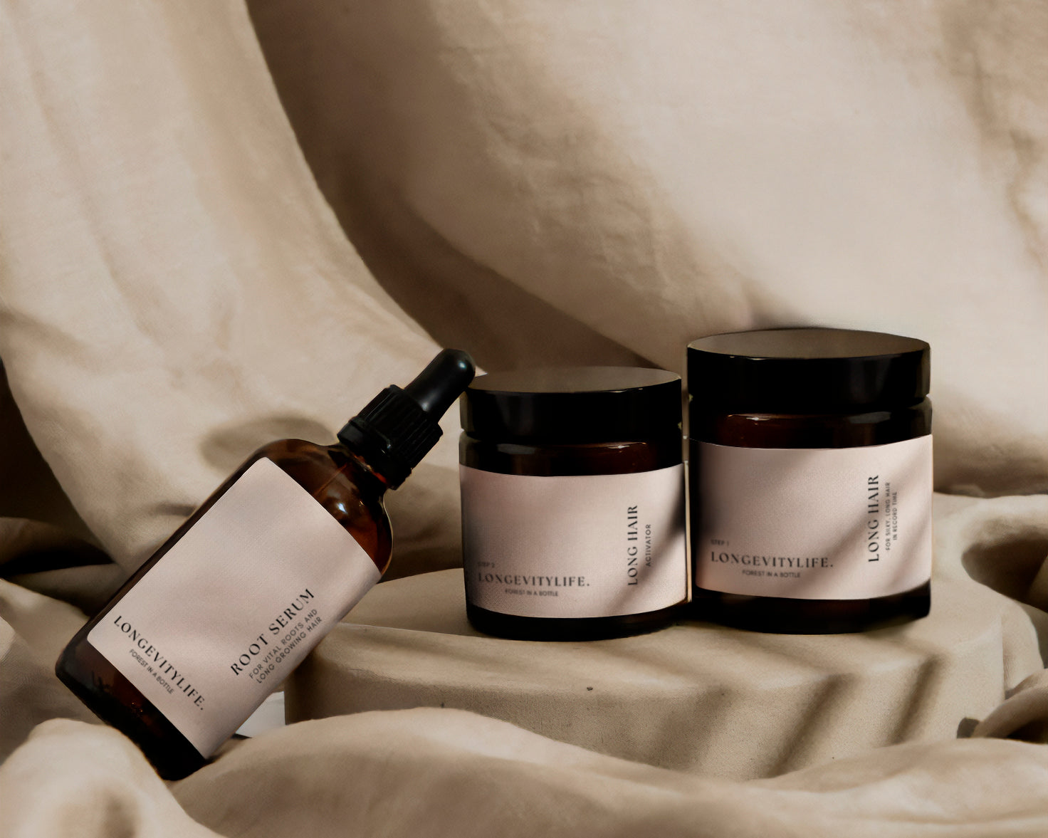 Long Hair Bundle products, standing side by side.