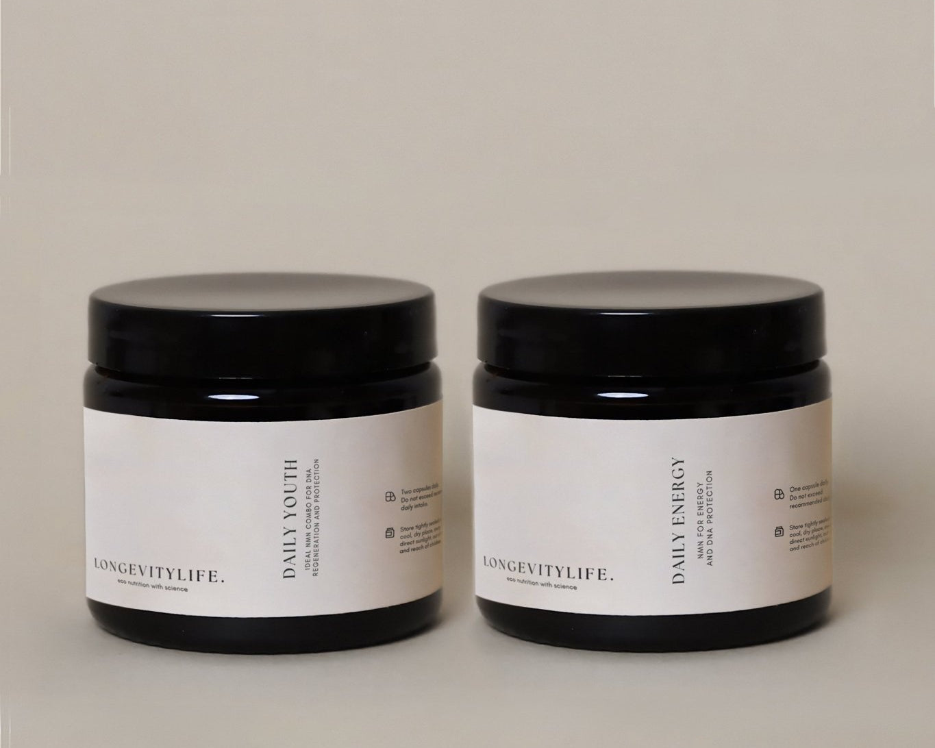 Daily youth and daily energy jars, side by side.