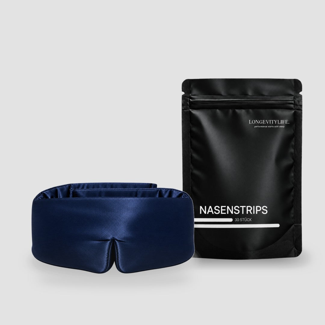 Deep Sleep Bundle: Silk-Schlafmaske in Dunkelblau und Silk-Nasenpflaster, 30 Stück