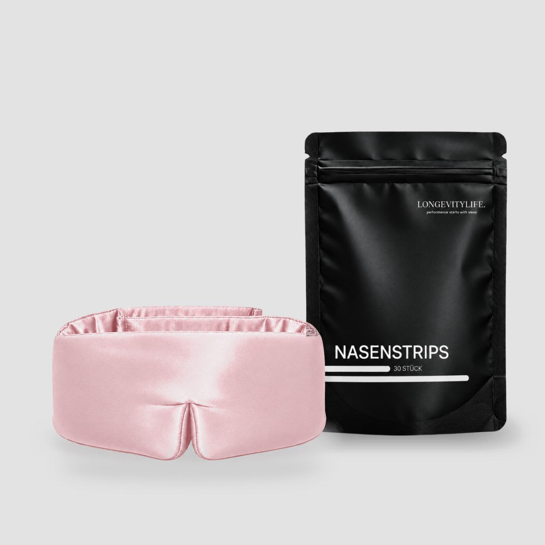 Deep Sleep Bundle: Silk-Schlafmaske in Hellrosa und Silk-Nasenpflaster, 30 Stück