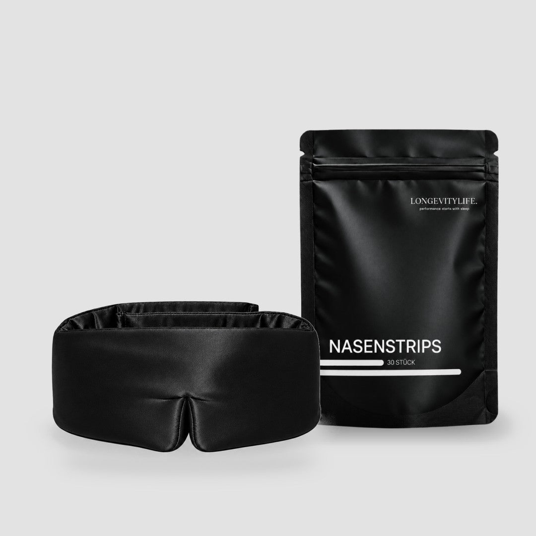 Deep Sleep Bundle: Silk-Schlafmaske in Schwarz und Silk-Nasenpflaster, 30 Stück